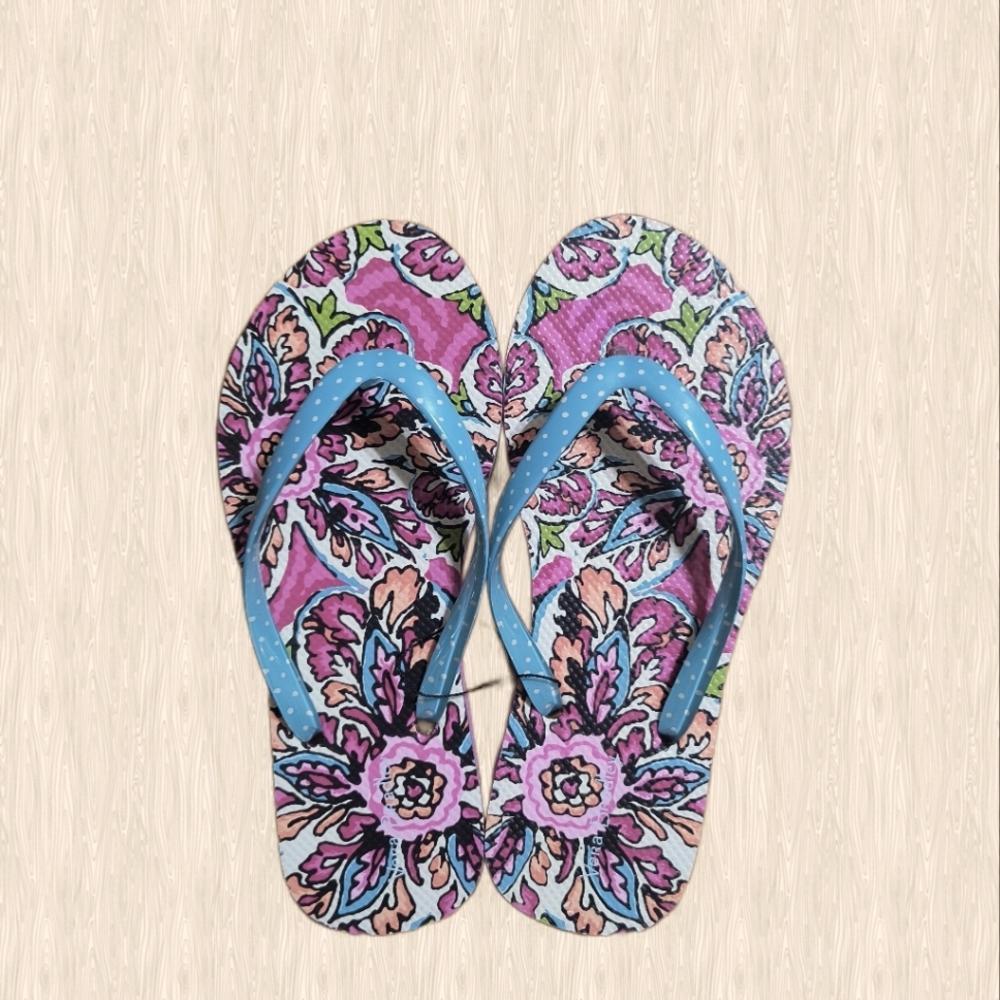 Vera Bradley flip flops, size 5/6 women's, pink and blue, never worn but not NWT